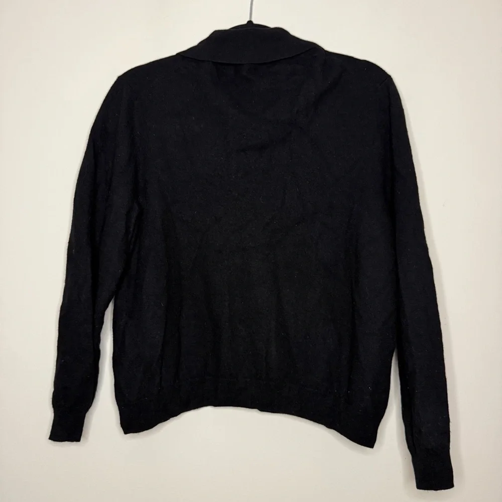 DAVIS & SQUIRE 100% Merino Wool Warm Quarter Button Preppy Black Polo Sweater